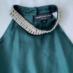 Generation Love Emerald Halter Top with Embellished Collar 💍
